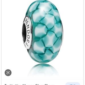 Retired Pandora Teal Lattice Murano Glass Charm Bead
